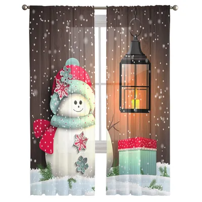 Зимние Симпатичные рождественские тюлевые шторы со снеговиком для гостиной,  украшение для спальни, прозрачные шторы для комнаты, кухни, оконная  обработка | Дом и сад | АлиЭкспресс