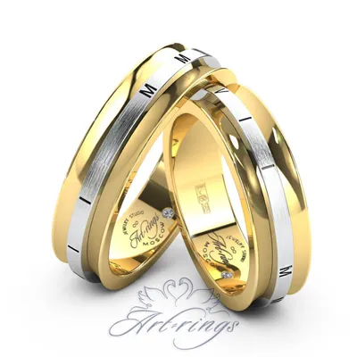 Двухцветные обручальные кольца с гравировкой. Купить по доступной цене
