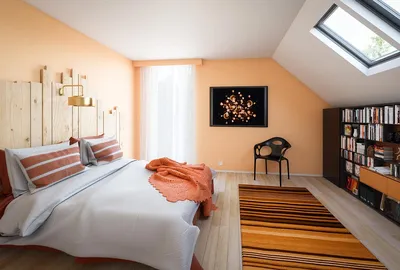 спальня в современном стиле, теплые цвета, оранжевая кровать | Интерьеры  спальни, Идеи домашнего декора, Голубые интерьеры
