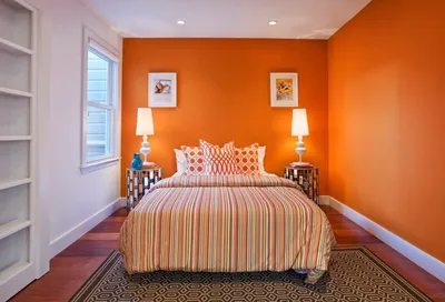 Оранжевая спальня - 58 фото