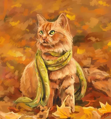 Осенний кот рисунок - 72 фото