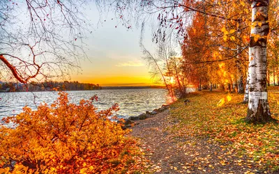 Обои на монитор | Осень | осень, природа, листья, озеро, пейзаж