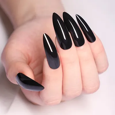 Острые накладные ногти, 24 шт., черные длинные акриловые накладные ногти на  шпильках, искусственные накладные ногти, полное покрытие, маникюр, пресс  для ногтей - купить по выгодной цене | AliExpress