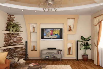 Зал дизайн стены под телевизор из гипсокартона (76 фото) - красивые  картинки и HD фото