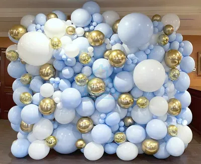 Оформление шарами фотозона из белых и голубых шаров 2 на 2,5 метра купить в  Москве - заказать с доставкой - артикул: №1575