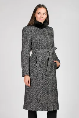 Женское зимнее пальто в елочку О-876