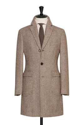 Светло-коричневое пальто в ёлочку (Артикул: OCS0069) на заказ в Москве и  Санкт-Петербурге - Icon Suit