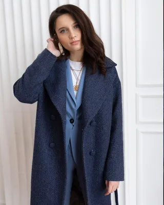 Женское синее пальто в елочку от производителя Kryhitka Lima | Украина
