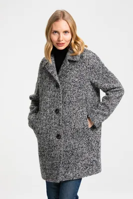 Женское демисезонное пальто в елочку О-848