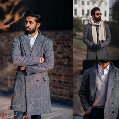 Зимнее шерстяное мужское пальто в елочку, длинная теплая куртка с  заостренным воротником, двубортным карманом, повседневные винтажные  смокинги - купить по выгодной цене | AliExpress