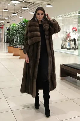 Купить пальто из меха баргузинского соболя с шалевым воротником S-026