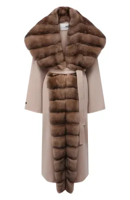 Женское бежевое кашемировое пальто с отделкой из меха соболя MANZONI24  купить в интернет-магазине ЦУМ, арт. 21M647-WS1Z/38-46