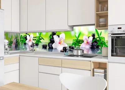 Кухонный фартук Орхидея и бамбук камни наклейка на стеновую панель кухни  цветы 600*2500 мм: продажа, цена в Киеве. Интерьерные наклейки от \"Happy  Pocket ― интерьерные виниловые наклейки, кухонные фартуки, 3Д-панели\" -  1008186126