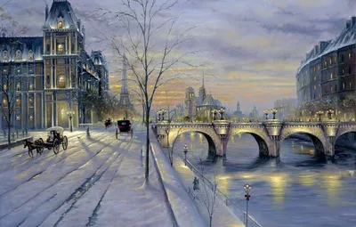 Обои зима, снег, закат, улица, Париж, картина, Paris, Finale картинки на  рабочий стол, раздел город - скачать