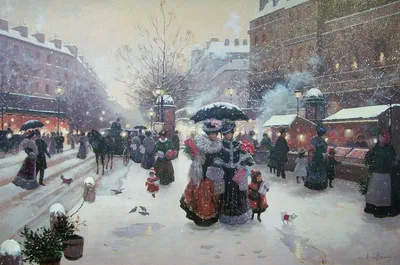 Обои зима, Париж, winter scene in Paris 1930's, Edouard Cortes картинки на  рабочий стол, раздел живопись - скачать