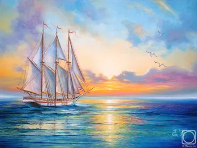 Картина для рисования по номерам 50×65 \"Парусник в волнующемся море\" (Море)  | Магазин-дискаунтер KIDSas
