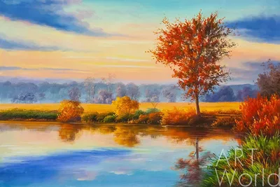 Осенний пейзаж маслом \"Закат. Ступая тихо солнцу вслед…\" 60x90 AR190307  купить в Москве