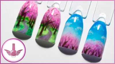 Дизайн ногтей: весенний пейзаж | Маникюр весна, деревья сакуры, облака -  YouTube