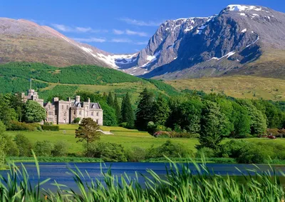 Пазл пейзаж шотландии (река, горы, Шотландия, трава, лес, здание, дворец) -  разгадать онлайн из раздела \"Природа\" бесплатно