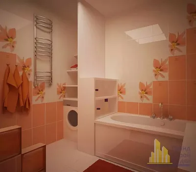 Персиковая ванная комната - 64 фото