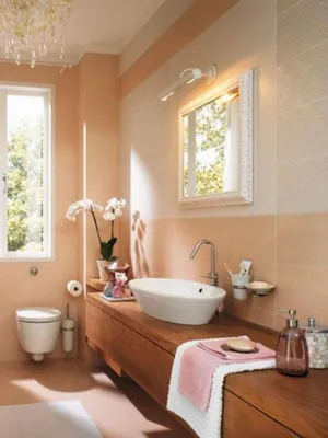 Ванные комнаты в персиковом цвете: как оформить - 21 фото