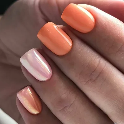 Персиковый дизайн на короткие и длинные ногти