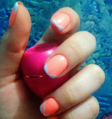Просто и красиво😍 голубой и персиковый, милый френч #гель #лак #маникюр # френч #персиковый #ногти | Nails, Beauty