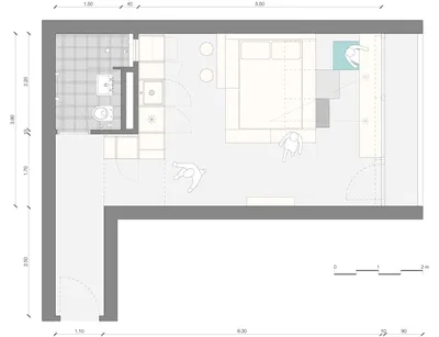 Дизайн интерьера квартиры студии 30 кв. м в Берлине