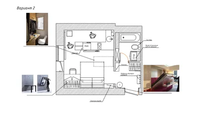 Планировочные варианты решения квартиры-студии площадью 24 м.кв.