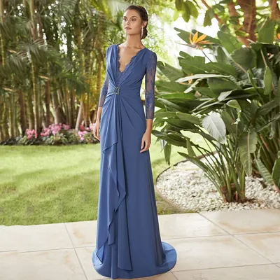 Классическое синее платье для матери невесты ADLN, длинное официальное  вечернее платье для мамы, кружевное блестящее платье для гостей свадьбы с  рукавами - купить по выгодной цене | AliExpress