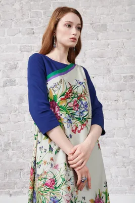 Синее платье платок в русском стиле купить | Tatiana Larina