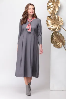 Длинное платье с декоративными складками и платком, серое - купить в Москве  ◈ цена в интернет-магазине «L'Marka»