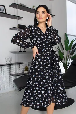Платье Алеста д/р цвет черный-белые цветы | Lovely Lady Украина