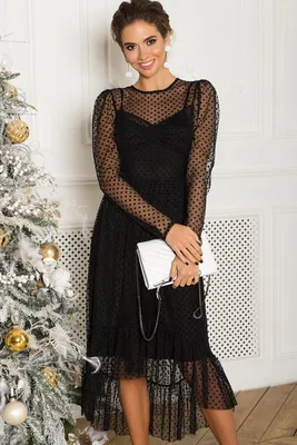 Двойное черное платье с сеткой Адалия д/р - купить в Украине