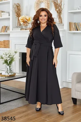 Черное Длинное Платье на Запах с V-образным Вырезом с 46 По 60 Размер —  Купить Недорого на Bigl.ua (1295678427)