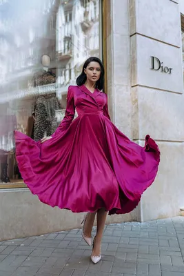Шелковое миди платье на запах с пышной юбочкой в цвете фуксия, цена: 830  грн, купить в Украине, отзывы | Berezkashop