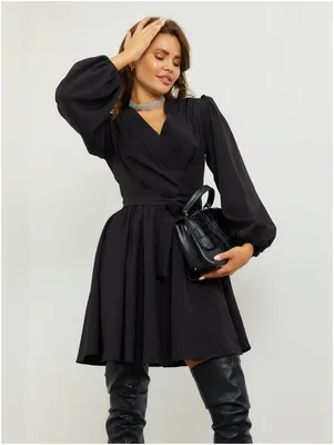 Черное платье на запАх, Milliari , размер L-XL — купить в интернет-магазине  по низкой цене на Яндекс Маркете