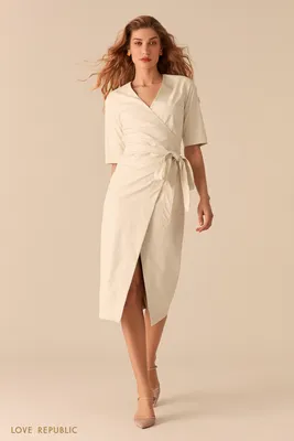 Белое платье на запах из экокожи 0357237567-1 - купить в интернет-магазине  LOVE REPUBLIC по цене: 2 014 руб