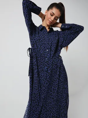 Длинное платье-рубашка цвет: синий графика мелкая, артикул: 18030207590 –  купить в интернет-магазине sela
