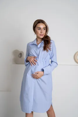 Платье-рубашка для беременных и кормящих хлопок, голубой купить в магазине  Мамарада
