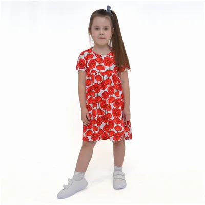 Платье для девочки с коротким рукавом в садик для прогулки, рисунок маки,  рост 98 — купить в интернет-магазине по низкой цене на Яндекс Маркете