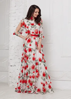 Шифоновое платье в пол с объемными цветами