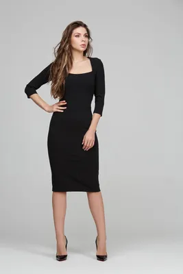 Черное платье футляр из трикотажа поликреп DSP-294-4t купить в  интернет-магазине latrendo.ru