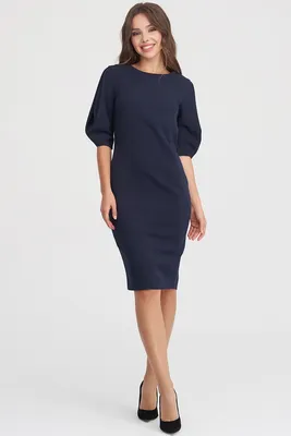 Платье-футляр с объемными рукавами темно-синего цвета - купить в  интернет-магазине женской одежды Natali Bolgar