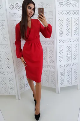 Красное платье футляр с запахом на груди , цена: 490 грн, купить в Украине,  отзывы | Berezkashop