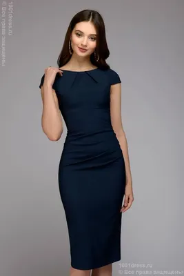 Синее платье-футляр с короткими рукавами | КУПИТЬ-ПЛАТЬЕ.РУ -  интернет-магазин красивых платьев