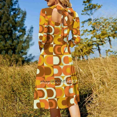 Ретро-платье с квадратным вырезом в стиле 70-х годов, элегантное женское  облегающее платье в оранжево-коричневых тонах, с рисунком - купить по  выгодной цене | AliExpress