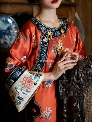 2023 китайские платья qipao, платья в восточном стиле, атласное китайское  платье-Ципао с принтом, элегантное вечернее восточное платье, qipao -  купить по выгодной цене | AliExpress