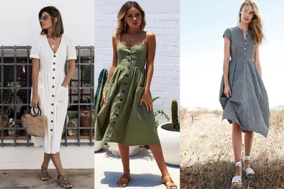 Модные платья в деревенском стиле на пуговицах летом 2019 года | On Style |  Дзен