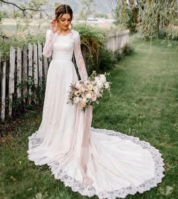 Винтажное кружевное свадебное платье с длинным рукавом, 2021, свадебные  платья в деревенском стиле, женское платье с шлейфом в пол - купить по  выгодной цене | AliExpress